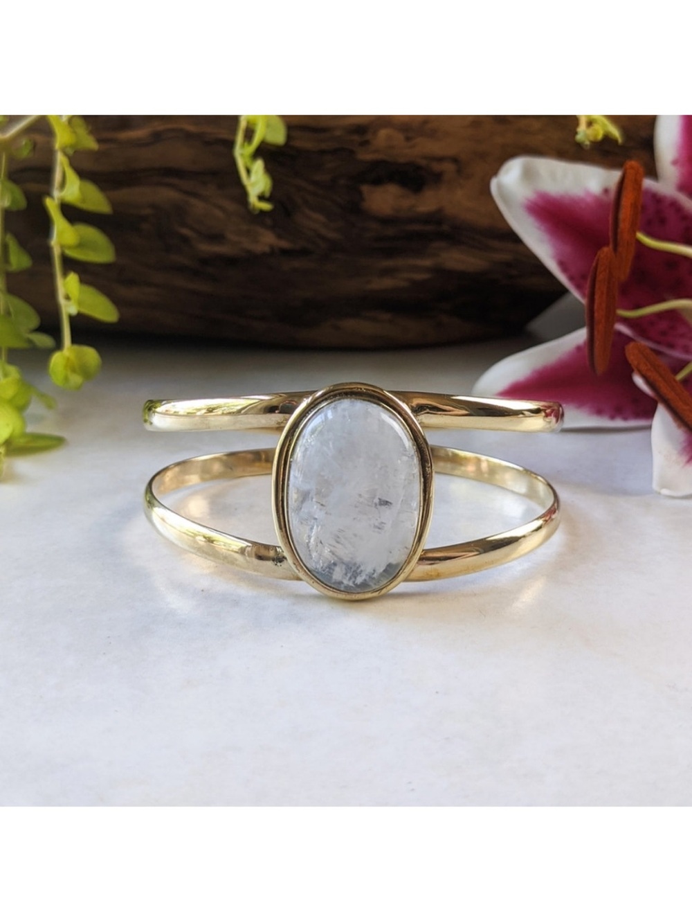 Nwt Baizaar Moonstone Cabochon Brass Cuff View 2